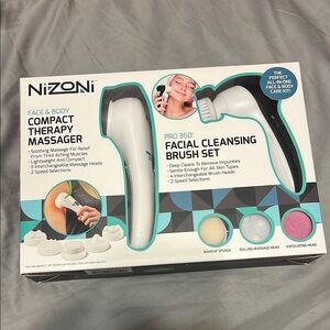 NWT! Nizoni Compact Therapy Massager and Facial Cleansing Brush Set